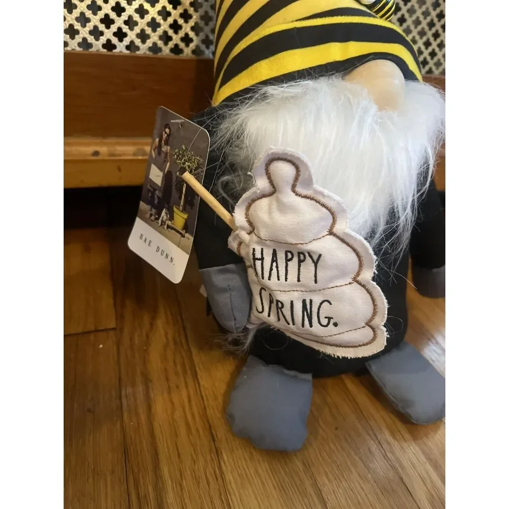 Rae Dunn‎ Gnome Happy Spring With Bees Bean Bag Plush Toy NWT Black Yellow